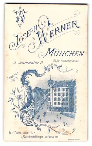 Fotografie Joseph Werner, München, Isarthorplatz 2, Ansicht München, Partie am Gebäudes des Ateliers