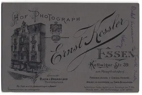 Fotografie Ernst Kessler, Essen, Kettwiger-Str. 39, Ansicht Essen, Gebäudes des Fotografischen Ateliers