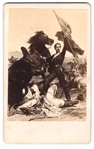 Fotografie unbekannter Fotograf und Ort, Gemälde Philippoteaux: Succes, Soldat mit erhobener Fahne