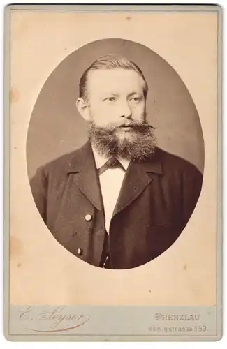 Fotografie E. Seyser, Prenzlau, Königstrasse 159, Brustportrait bürgerlicher Herr mit Backenbart