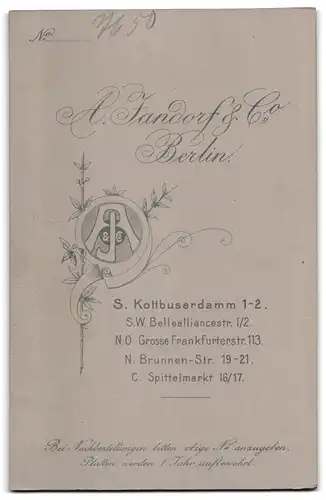 Fotografie A. Jandorf & Co., Berlin-S, Kottbuserdamm 1-2, Portrait bürgerliche Dame mit Buch in der Hand