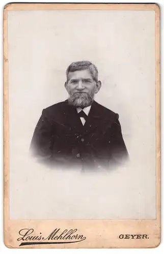 Fotografie Louis Mehlhorn, Geyer, Portrait älterer Herr im Anzug mit Backenbart