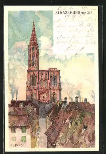 Künstler-Lithographie Paul Hey: Strassburg, Münster