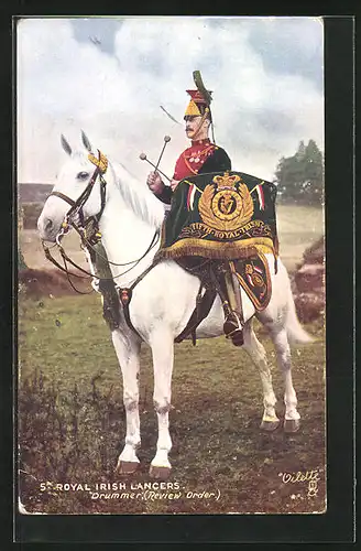 AK 5th Royal Irish Lancers, Drummer, britischer Trommler auf Pferd