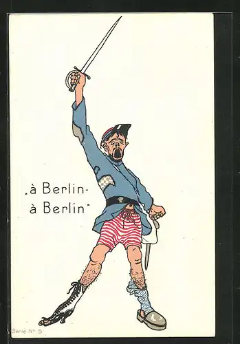 Künstler-AK Karikatur eines französischen Soldat, Propaganda 1. Weltkrieg
