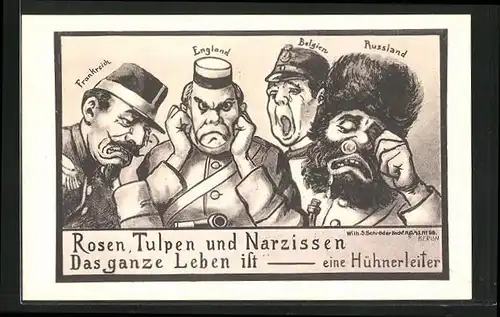 Künstler-AK Weinende Entente, Propaganda 1. Weltkrieg