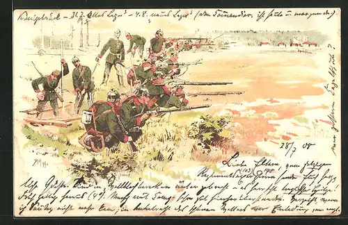 Künstler-AK Deutsche Infanterie auf dem Gefechtsschiessplatz