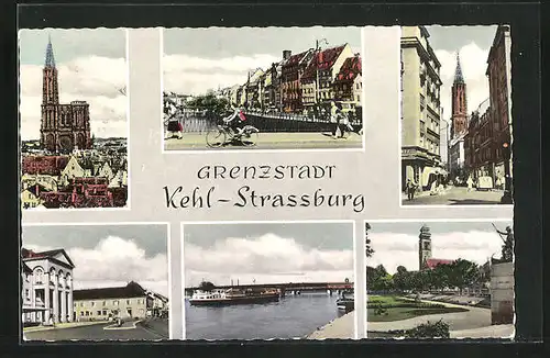 AK Kehl /Rhein, Rheinpartie, Kirche, Denkmal