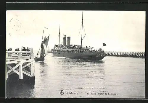 AK Ostende, Passagierschiff Pieter de Coninck in Fahrt