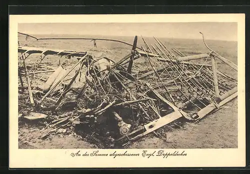 AK An der Somme abgeschossenes englisches Doppeldecker-Flugzeug