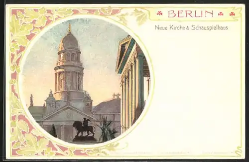 Künstler-AK Berlin, Neue Kirche & Schauspielhaus am Gendarmenmarkt