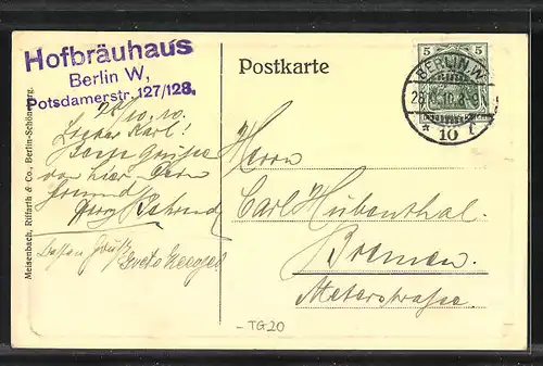 AK Berlin-Tiergarten, Café zum Hofbräu von Berlin, Potsdamerstrasse 127-128, Innenansicht