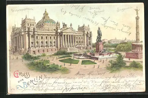 Lithographie Berlin-Tiergarten, Reichstagsgebäude