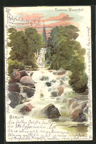 Lithographie Berlin-Kreuzberg, Wasserfall im Victoriapark