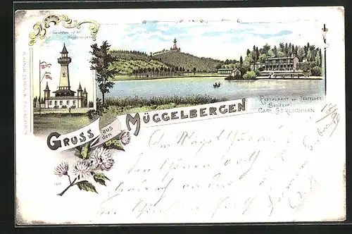 Lithographie Berlin-Köpenick, Restaurant Teufelssee, Müggelturm