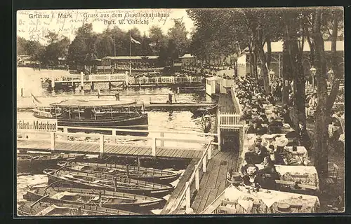 AK Berlin-Grünau, Restaurant von W. Ohlrich, Bootsanleger