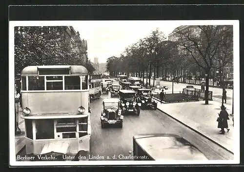 AK Berlin, Berliner Verkehr Unter den Linden a. d. Charlottenstrasse