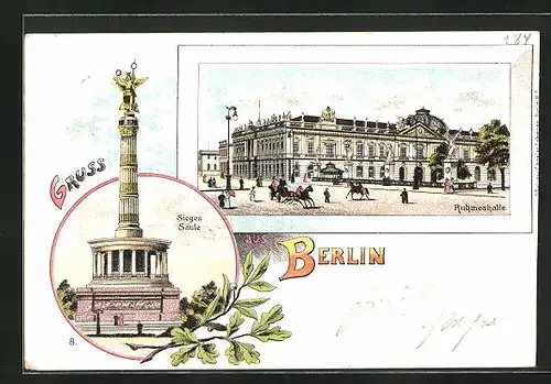 Lithographie Berlin, Ruhmeshalle, Sieges Säule