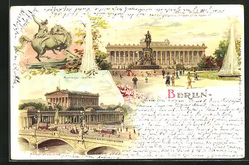 Lithographie Berlin, Königl. Museum, National-Galerie und Denkmal