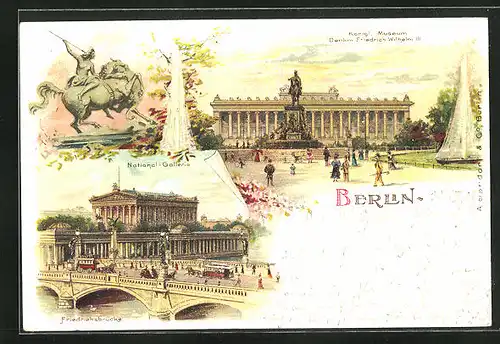 Lithographie Berlin, Königl. Museum, National-Galerie und Denkmal
