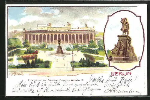 Künstler-AK Carl Münch: Berlin, Lustgarten mit Denkmal Friedrich Wilhelm III.