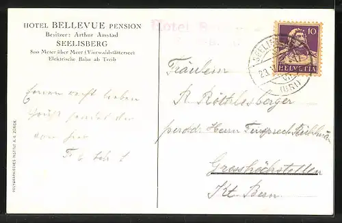 Künstler-AK Seelisberg, Hotel Pension Bellevue