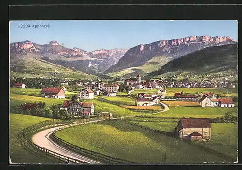 AK Appenzell, Ortsansicht mit Alpenglühen