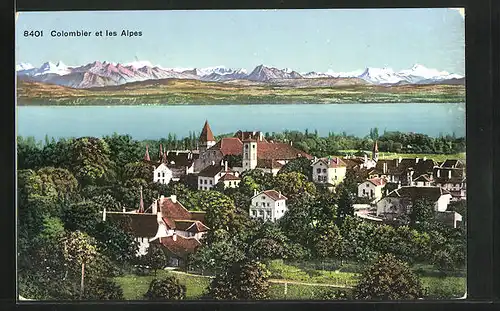 AK Colombier, Ortsansicht mit Alpenpanorama