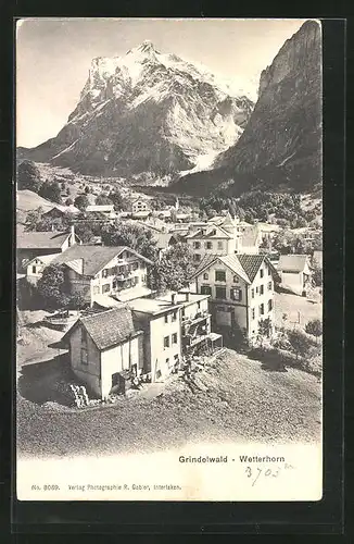 AK Grindelwald, Ortsansicht und Blick auf das Wetterhorn