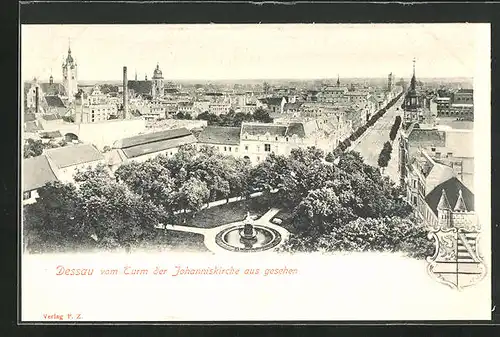 AK Dessau, Ortsansicht vom Turm der Johanniskirche aus gesehen