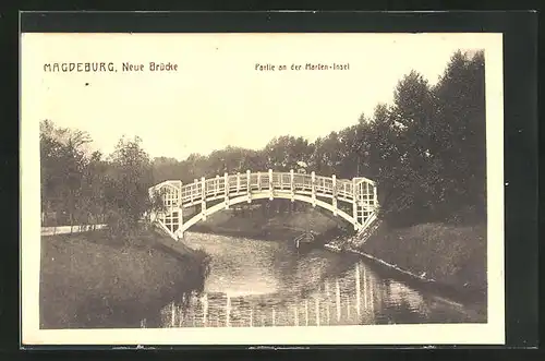 AK Magdeburg, Neue Brücke - Partie an der Marien-Insel