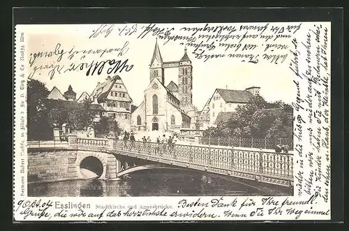 AK Esslingen a.N., Stadtkirche und Agnesbrücke