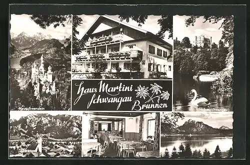 AK Schwangau-Brunnen, Gaststätte und Pension Haus Martini, Hohenschwangau, Forggensee, Neuschwanstein