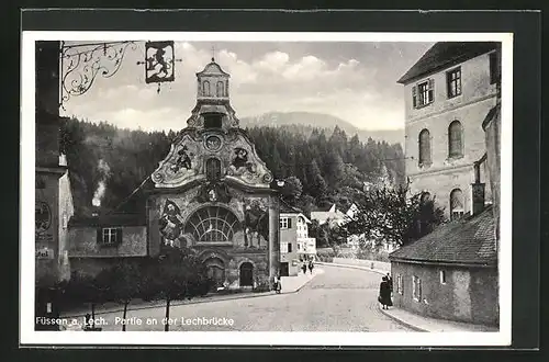 AK Füssen a. Lech, Partie an der Lechbrücke