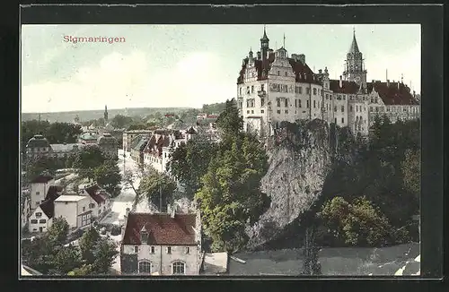 AK Sigmaringen, Ortsansicht mit Schloss