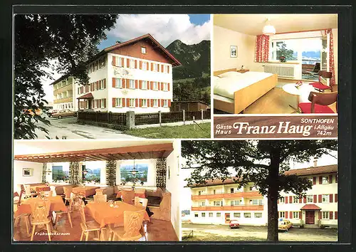 AK Sonthofen i. Allgäu, Vier Ansichten vom Gästehaus Franz Haug