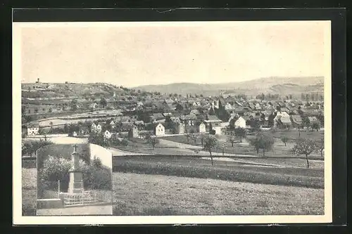 AK Thür, Gesamtansicht aus der Vogelschau mit Kriegerdenkmal