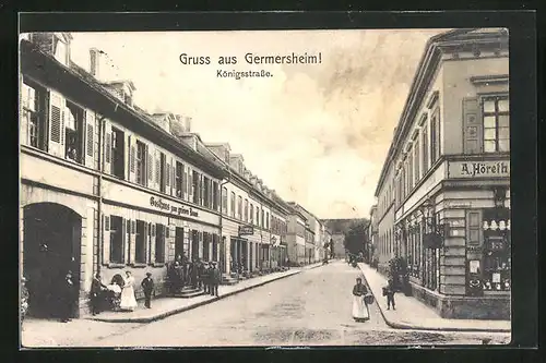 AK Germersheim, Königsstrasse mit Gasthaus Zum grünen Baum