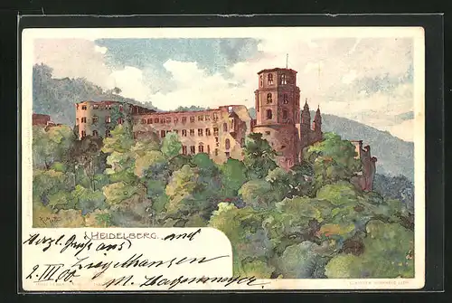 Künstler-AK Karl Mutter: Heidelberg, Blick zum Schloss
