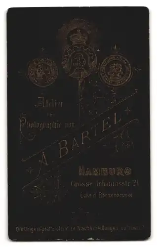 Fotografie A. Bartel, Hamburg, Gr. Johannisstr. 21, Portrait stattlicher junger Mann mit Vollbart im Jackett