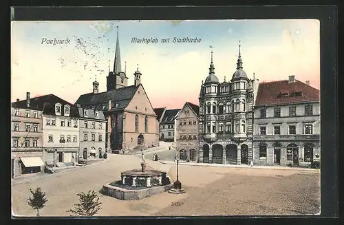 AK Poessneck, Marktplatz mit Stadtkirche