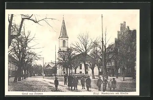 AK Zossen, Marktplatz mit Kirche