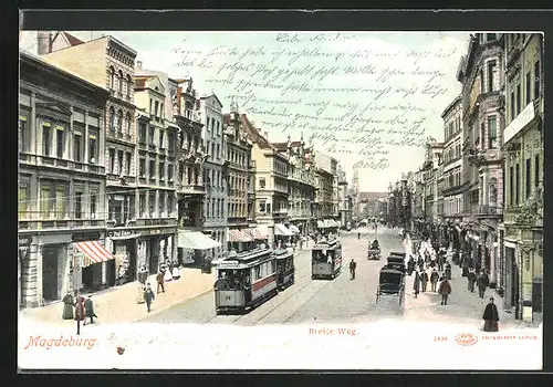 AK Magdeburg, Strassenbahnen im Breite Weg