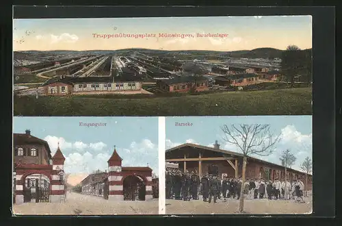 AK Münsingen, Truppenübungsplatz - Barackenlager, Eingangstor
