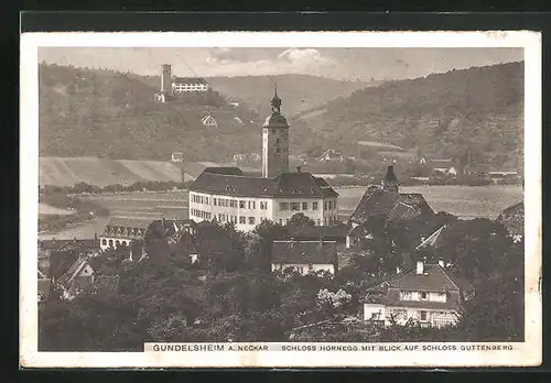 AK Gundelsheim am Neckar, Schloss Hornegg mit Blick auf Schloss Guttenberg