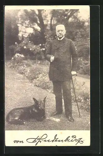 AK Paul von Hindenburg mit seinem Hund im Garten