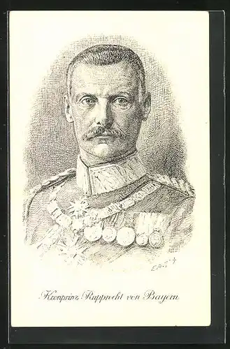 Künstler-AK Portrait des Kronprinzen Rupprecht von Bayern in Uniform