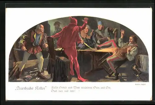 Künstler-AK sign. Hans Best: Gemälde in Auerbachs Keller, Auerbachs Keller