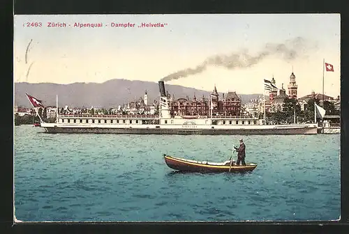 AK Dampfer Helvetia am Alpenquai in Zürich