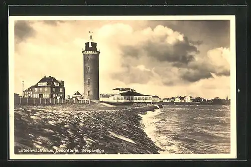 AK Cuxhaven / Nordsee, Seepavillon, Leuchtturm und Lotsenwachhaus